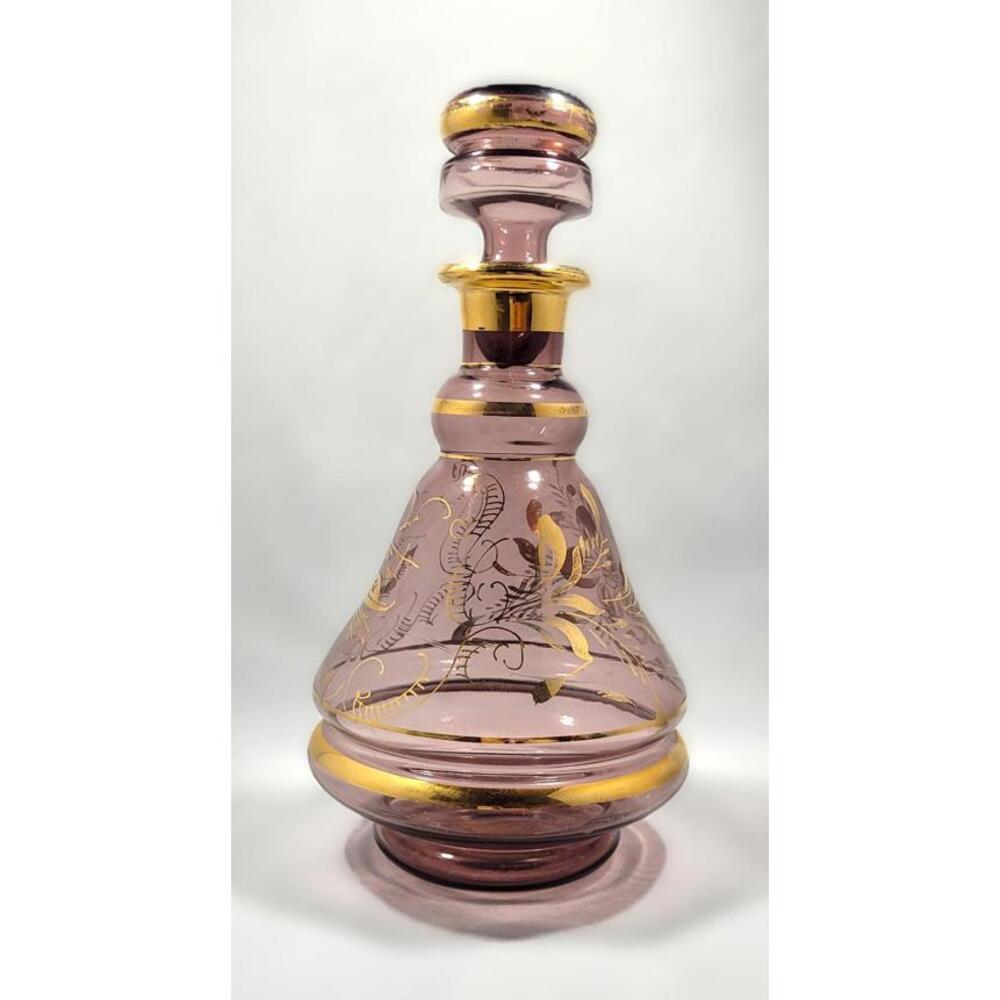 MCM Italian Rossini Empoli Glass Decanter - Some Gold Paint Loss, Good Condition